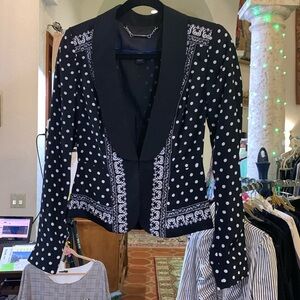 Elegant Black and White Polka Dot Women's Blazer